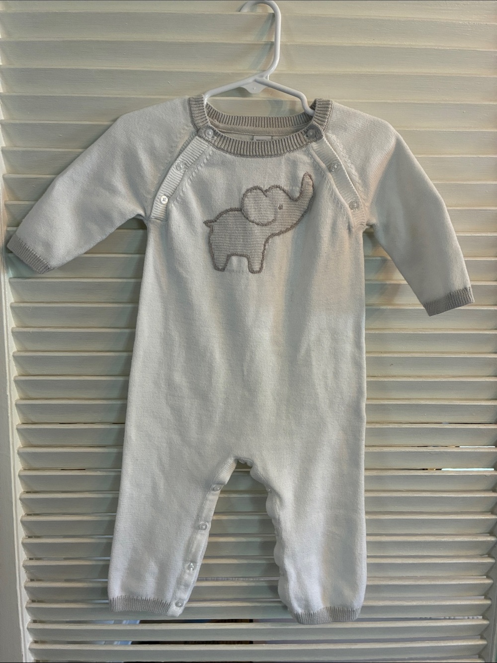 Janie and Jack Elephant Sweater Knit Romper Jumpsuit White Grey 6-12 Month